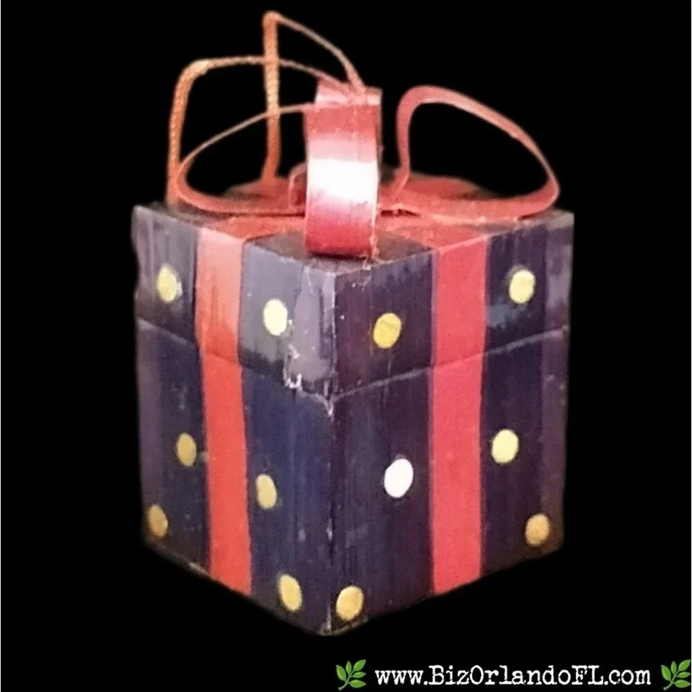 VINTAGE: Paper Mache Present Holiday Ornament / Decor